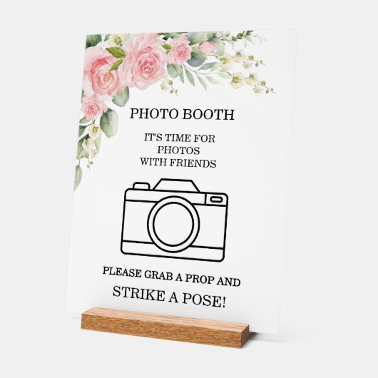Elegant Rose Pink Wedding Photo Booth アクリルサイン (傾斜)