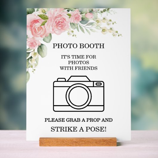 Elegant Rose Pink Wedding Photo Booth アクリルサイン (ニュートラル)