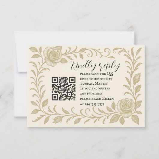 Elegant Rose QR Code RSVP Card (正面)