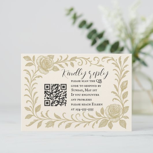 Elegant Rose QR Code RSVP Card (スタンド正面)