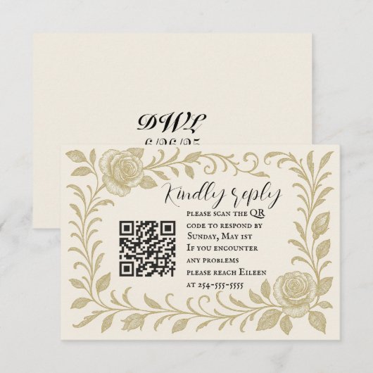 Elegant Rose QR Code RSVP Card (正面/裏面)