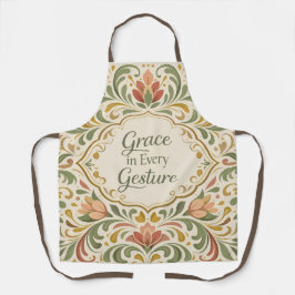 Elegant Rosemaling Floral Pattern with Quote エプロン