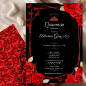 Elegant Roses and Crown Red Quinceanera  招待状