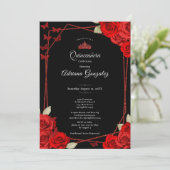 Elegant Roses and Crown Red Quinceanera  招待状 (スタンド正面)