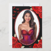 Elegant Roses and Crown Red Quinceanera  招待状 (裏面)