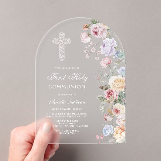 Elegant Roses Arch First Communion アクリル招待状 (インサイチュ (ポータブル))