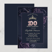 Elegant Roses Dark Gothic 100th Birthday 招待状 (正面/裏面)