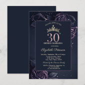 Elegant Roses Dark Gothic 30th Birthday 招待状 (正面/裏面)
