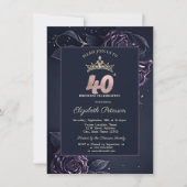 Elegant Roses Dark Gothic 40th Birthday 招待状 (正面)
