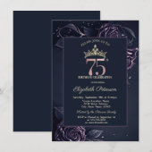 Elegant Roses Dark Gothic 75th Birthday 招待状 (正面/裏面)