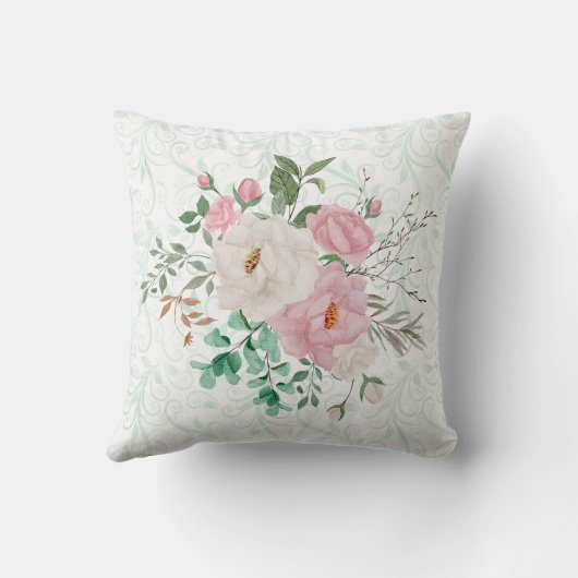 Elegant Roses & Mint Double-Sided Custom クッション (裏面)