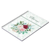 Elegant Roses & Mint Personalized ノートブック (左側)