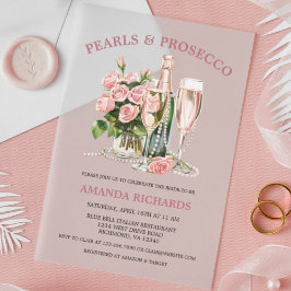 Elegant Roses, Pearls and Prosecco Bridal Shower  アクリル招待状