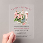 Elegant Roses, Pearls and Prosecco Bridal Shower  アクリル招待状 (インサイチュ (ポータブル))