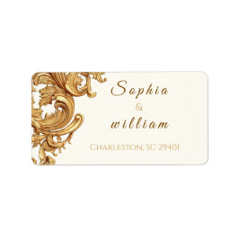 Elegant Royal Black and Gold Vintage Flourish  ラベル