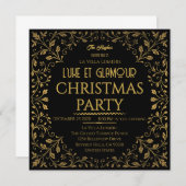 Elegant Royal Black & Gold Christmas Party  招待状 (正面/裏面)