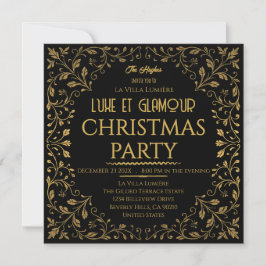 Elegant Royal Black & Gold Christmas Party  招待状