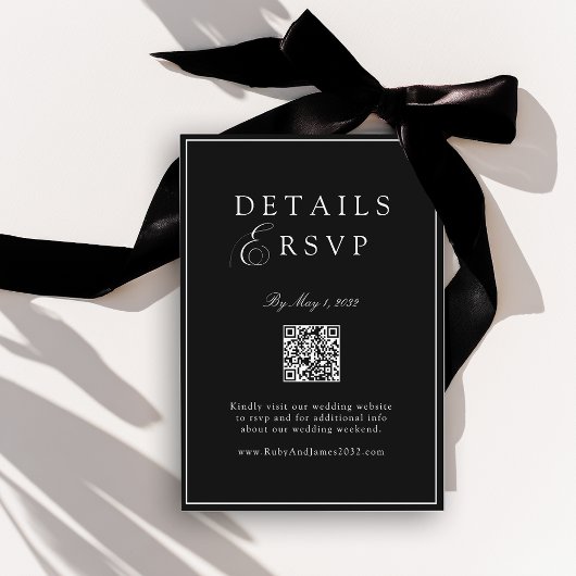 Elegant Royal Black QR Code Wedding RSVP エンクロージャーカード