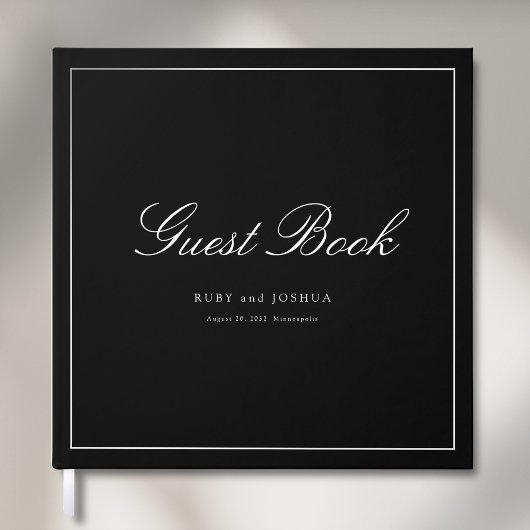 Elegant Royal Black Scripted Font Wedding ゲストブック