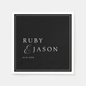 Elegant Royal Black & White Script Wedding スタンダードカクテルナプキン (正面)