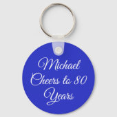Elegant Royal Blue 80th Birthday Keychain キーホルダー (正面)
