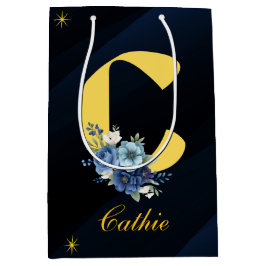 Elegant Royal Blue and Gold 20th Birthday  ミディアムペーパーバッグ