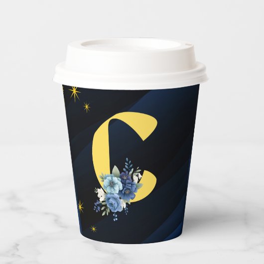 Elegant Royal Blue and Gold with Initial "C" 紙コップ (正面)