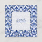 Elegant Royal Blue And White Damasks Pattern スクエア名刺 (正面)