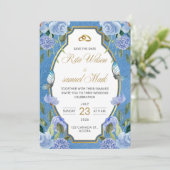 Elegant Royal Blue Floral and Gold  招待状 (スタンド正面)