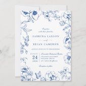 Elegant Royal Blue Floral Garden QR Code Wedding 招待状 (正面)