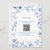 Elegant Royal Blue Floral Garden QR Code Wedding 招待状 (裏面)