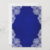 Elegant Royal Blue Floral Lace Wedding Invitation シーズンカード (裏面)