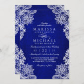 Elegant Royal Blue Floral Lace Wedding Invitation シーズンカード (正面/裏面)