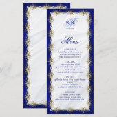 Elegant Royal Blue Floral Monogram Wedding メニュー (正面/裏面)