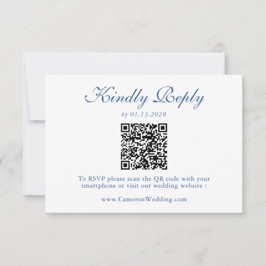 Elegant Royal Blue Floral QR Code Wedding RSVP  (正面)