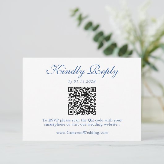 Elegant Royal Blue Floral QR Code Wedding RSVP  (スタンド正面)
