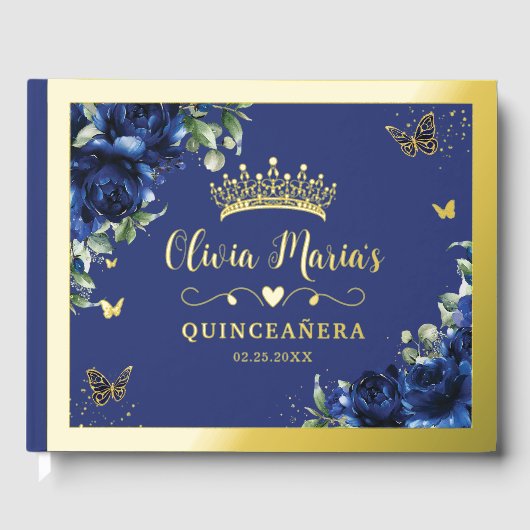 Elegant Royal Blue Floral Quinceanera Sweet 16   ゲストブック (正面)