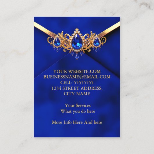 Elegant Royal Blue Gold Jewel Diamonds Gems 名刺 (裏面)