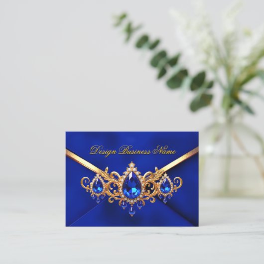Elegant Royal Blue Gold Jewel Diamonds Gems 名刺 (スタンド正面)