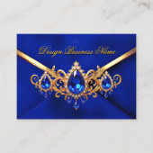 Elegant Royal Blue Gold Jewel Diamonds Gems 名刺 (正面)