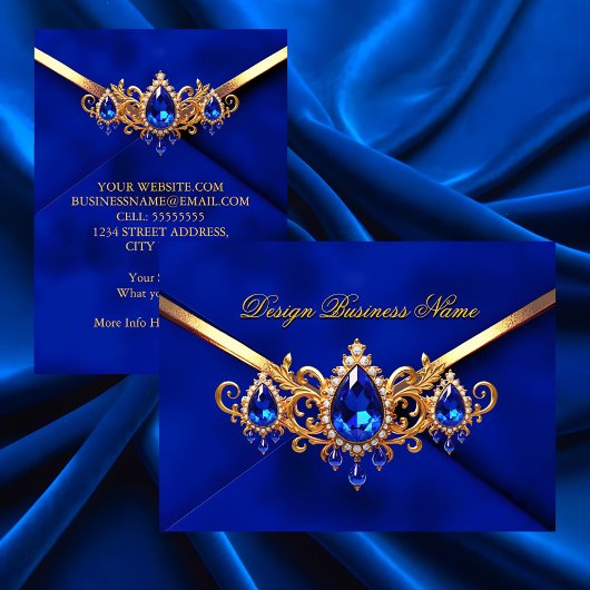 Elegant Royal Blue Gold Jewel Diamonds Gems 名刺