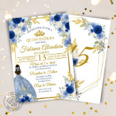 Elegant Royal Blue & Gold Rose Quinceañera  招待状