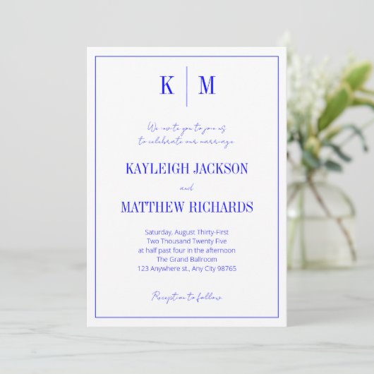Elegant Royal Blue Monogram Wedding  招待状 (スタンド正面)