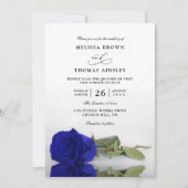Elegant Royal Blue Rose Budget QR Code Wedding 招待状 (正面)