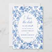 Elegant Royal Blue Toile Save the Date Wedding Car 案内状 (正面)
