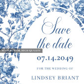 Elegant Royal Blue Toile Save the Date Wedding Car 案内状