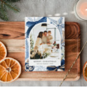 Elegant Royal Blue Watercolor Arch Photo Christmas シーズンカード