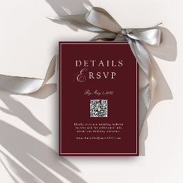 Elegant Royal Burgundy QR Code Wedding RSVP  エンクロージャーカード