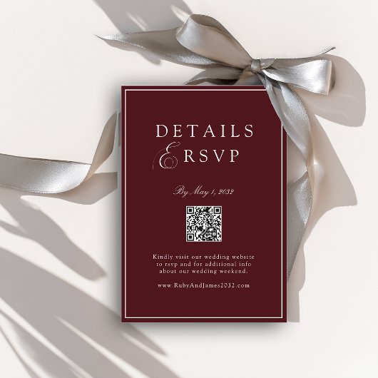 Elegant Royal Burgundy QR Code Wedding RSVP  エンクロージャーカード