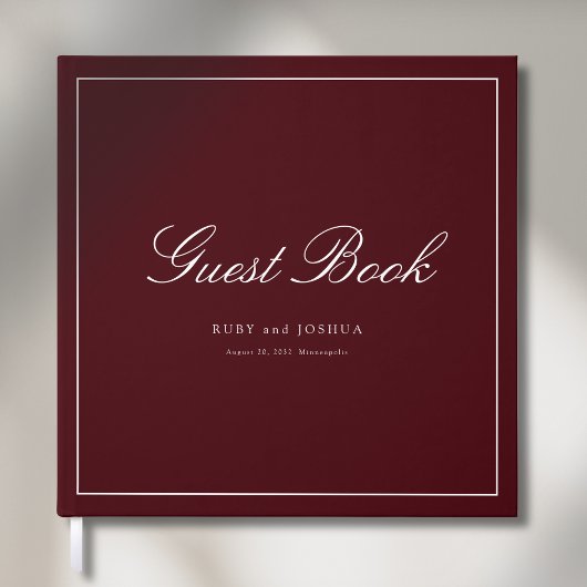 Elegant Royal Burgundy Scripted Font Wedding ゲストブック